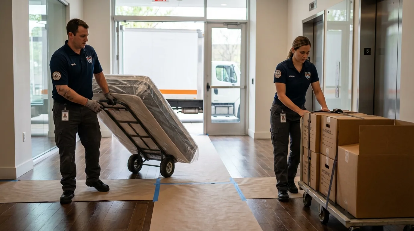 Professional apartment movers loading elevator in Myerstown, PA